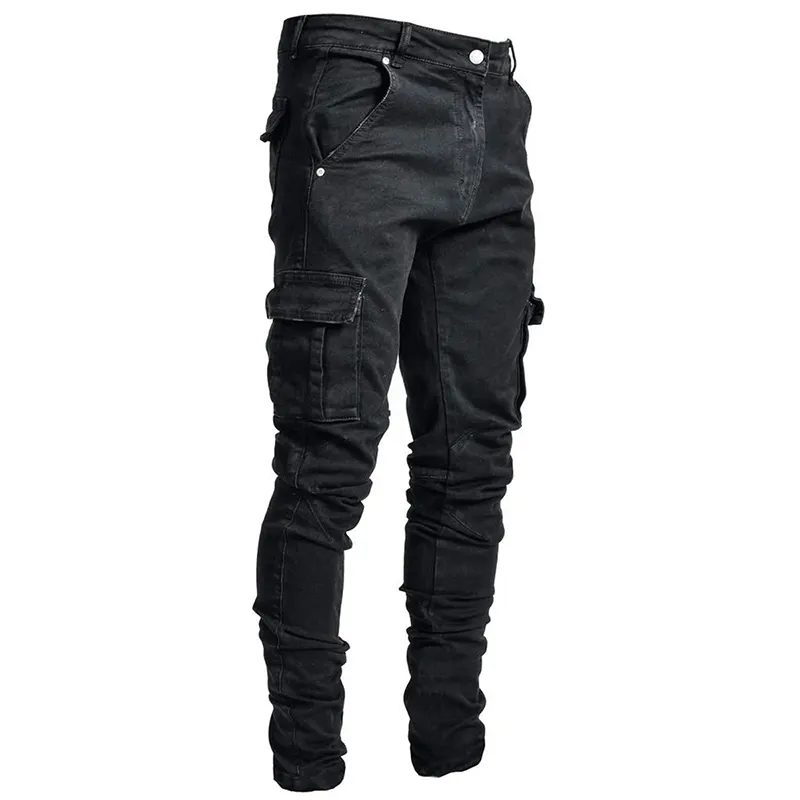 Hot sale men fashion casual pockets cargo trousers wholesale men's slim fit skinny denim jeans pants