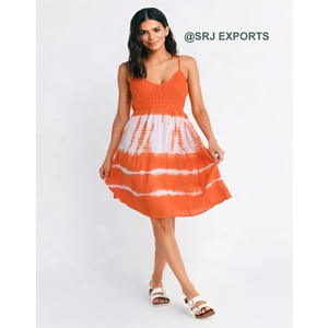 คอลเลกชั่นล่าสุดสำหรับผู้หญิงชุดเดรสแขนกุดย้อมสีขาว & ส้มสุดเซ็กซี่ - Product Image 1