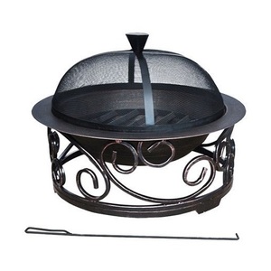 Black Color Round Shape Fire Pit in <b>Iron</b> Customized Size Fire Pit With <b>Mesh</b> <b>Wire</b> Cover and Stand for Top Selling - Product Image 4