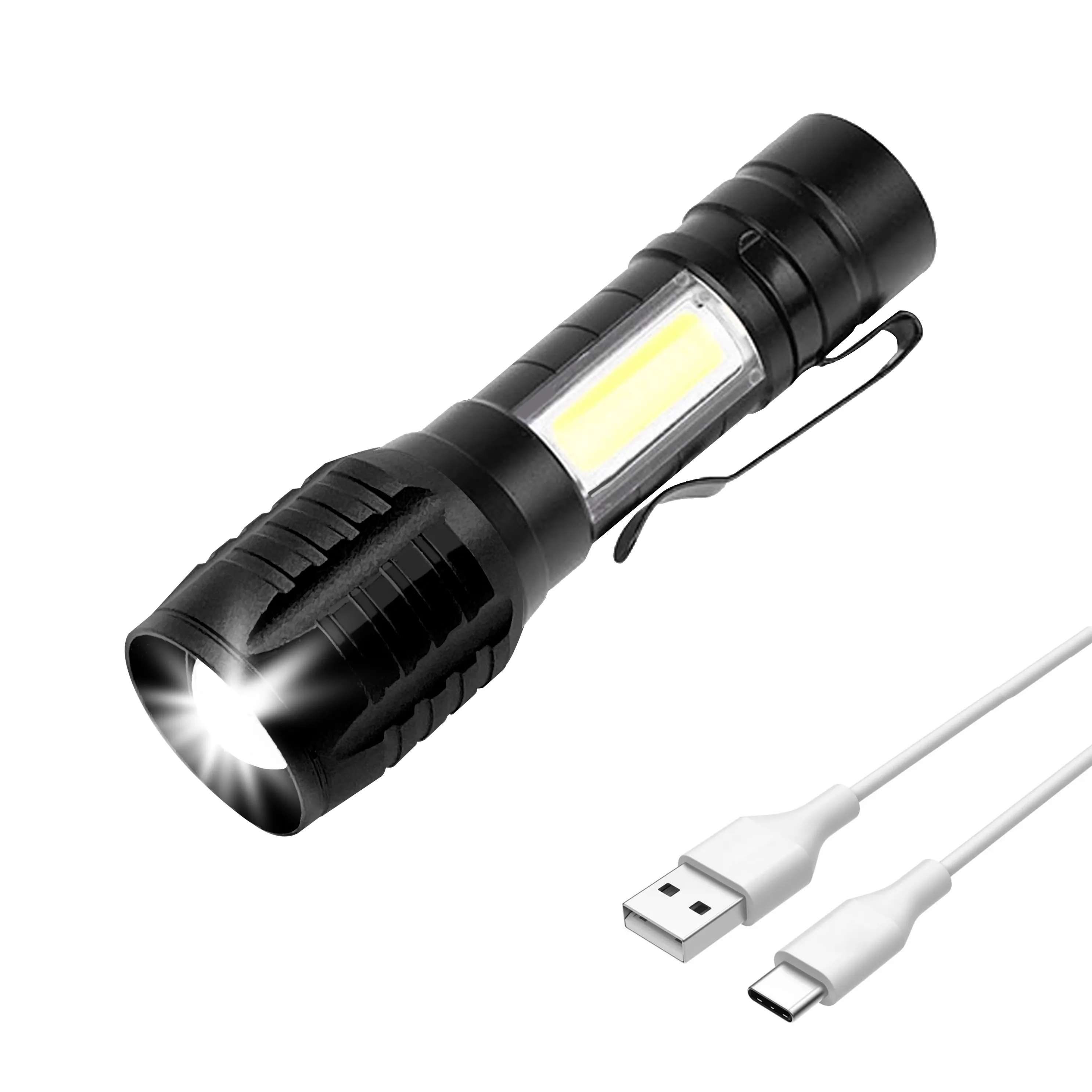 In magazzino In italia, Mini torcia a LED torcia Zoomable Pocket Clip Gear per l'escursionismo ricarica USB luce laterale Ultra luminosa Carry Outdoor Camping 50000