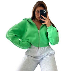 Haut à capuche en polaire grande taille OEM pour femmes, couleur vive, style baggy, fermeture éclair, broderie de logo, impression bouffante, teint en plaine, hiver - Product Image 3