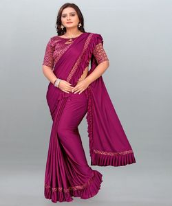 Sarees Silk Party Wear Indien Dernier Designer Femmes Porter Sari avec Blouse Japon Satin Crape Soie Tissus Doux Impression Numérique Sari Vêtement - Product Image 2