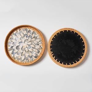 Plateau de service en rotin naturel du Vietnam, avec mère de la perle, plateau rond en rotin pour la décoration du Ramadan Eid, vente en gros - Product Image 5