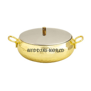 Olla Caliente con Tapa, Acabado Dorado, Martillada, Redonda, Diseño Nuevo, Cazuela Clásica, Elegante y Moderna, Calentador de Comida de Metal - Product Image 1