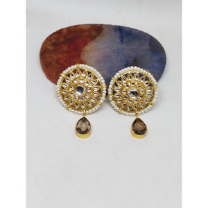 Boucles d'oreilles en pierre kundan en laiton plaqué or pour filles et femmes, nouveau styliste indien tendance - Product Image 5