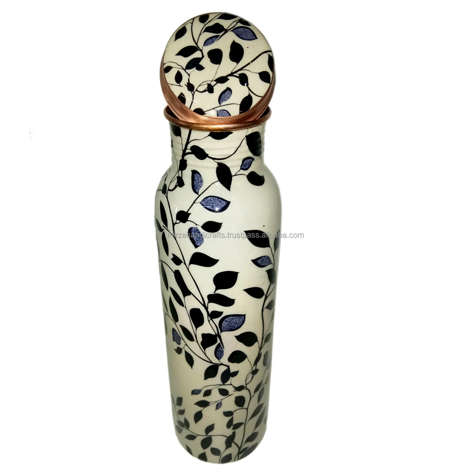 MEENA-botella de agua de cobre puro con estampado de hojas negras, LOGO personalizado, precio VINTAGE de lujo