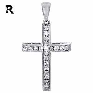 Diamond Cross Pendant 1.06 Carat 10K White Gold Mens Puffed Round Cut Fashion Charm - Product Image 1