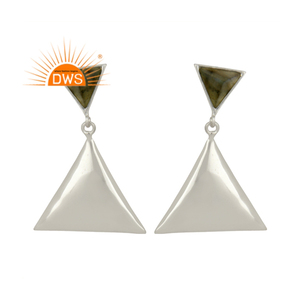 Boucles d'oreilles pendantes en argent fin, forme Triangle, Labradorite naturelle, fabrication de bijoux, 1 pièce - Product Image 1