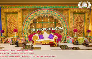 Escenario de boda con marco Rajwada de fibra dorada, el mejor marco trasero Rajwada, escenario de boda con marco dorado tallado, decoración para eventos en Australia - Product Image 4