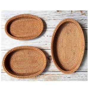 Bandeja de Servir de Ratán de Diseño Atractivo, Bandeja Redonda de Alta Calidad para Decoración de Cocina, Juego de 3 Piezas - Product Image 1