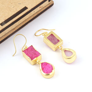 Pendiente de gota de AZÚCAR rosa natural para mujer, pendiente de gota de oro/plata plateado, bohemio, elegante, hecho a mano - Product Image 6