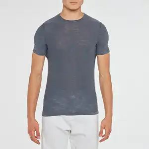 Camiseta de diseño italiano para hombre, cuello redondo, lavado ácido, manga corta, hilo de algodón 100% teñido, estilo informal - Product Image 1