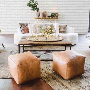 Ensemble tendance de 2 poufs marocains, pouf en cuir, pouf ottoman, pouf fait main, repose-pieds - Product Image 1