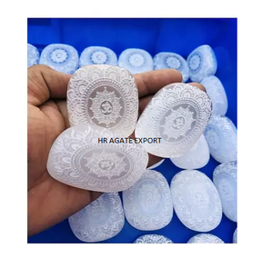 Meilleure qualité sélénite naturelle Om symbole sous-verres Agate gravé tranche Premium pierres précieuses sous-verres en vrac à vendre - Product Image 1