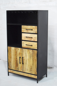 Tiroirs hauts vintage en bois de manguier massif pour le salon Casier à vin en verre cintre armoire pour la maison et le restaurant - Product Image 2