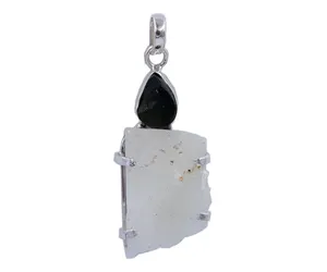 Fantasia Moldavite & pietra libia 925 argento gemma ciondolo in pietra preziosa naturale lidi Moldavite ciondolo in pietra preziosa