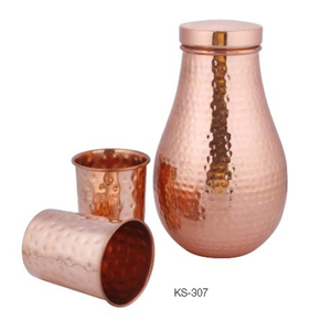 Jarra de agua de cobre hecha a mano con mango de metal de diseño clásico de vidrio, recipiente ecológico para uso en fiestas con aislamiento caliente/frío - Product Image 2