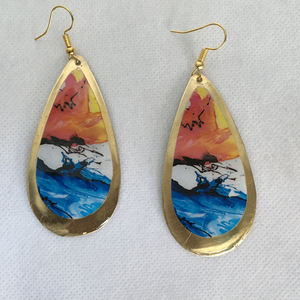 Fancy Female Wear Golden Brass with <b>Sticker</b> Printed Design Earring Set - Product Image 4