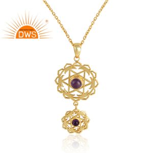 Collar con colgante de diseño de rueda de energía, mayorista de joyas de plata, collar de piedras preciosas de amatista, Colección Vintage - Product Image 2