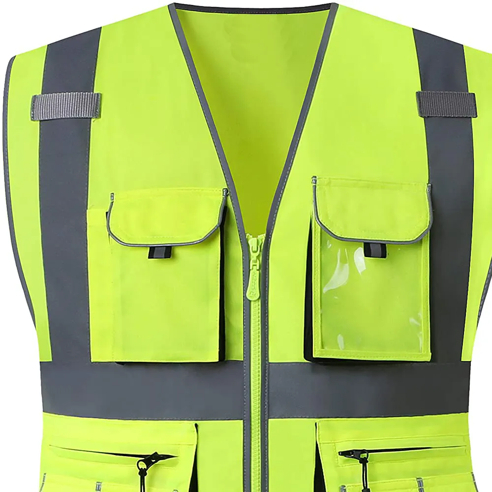 Safety Men's High Visibility Reflective Security & Duty Vests with White Stripes Working Vests Black Color Custom Logo Print