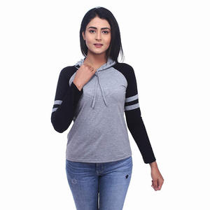 Top corto de secado rápido para mujer, Jersey informal de dos tonos, sudadera con cordón grueso, capucha de manga larga - Product Image 1