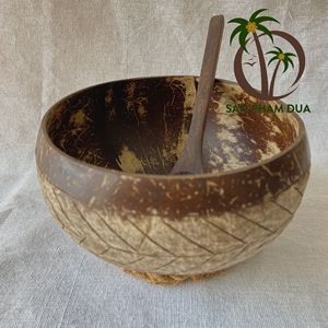 Tazón de cáscara de coco ecológico de alta calidad, cuchara de madera, diseño colorido para acampar, cartón empaquetado de origen VIETNAM pulido - Product Image 4