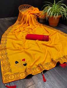 Look le plus attrayant Sarina soie lourde broderie travail Saree avec chemisier pièce femmes indiennes portent Sari pas cher bas prix en gros vêtement - Product Image 2
