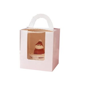 Transparent casement 1/2 muffin Mousse custard tart paper handle window cupcake box insert