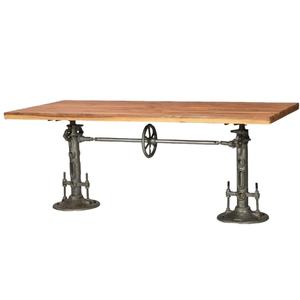 Mesa de comedor con manivela Industrial antigua, resistente, altura ajustable, tamaño personalizable, madera maciza, Metal, cocina, hogar, oficina, Hotel - Product Image 1