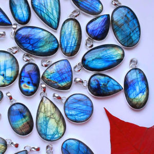 Bracelet en argent sterling 925 Bague lune avec pendentif en verre ouvert en labradorite bleue à facettes naturelles Pierre précieuse non toxique écologique - Product Image 5