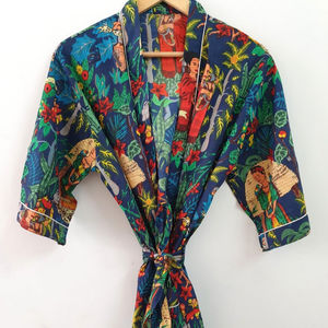 <b>Long</b> Vintage Floral Print Boho Robe Loose Fit Casual Women's Maxi <b>Kimono</b> Dress with Natural Waistline Woven Sashes Decoration - Product Image 1