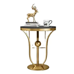 モダンな真鍮の脚ラウンド大理石トップコーヒーテーブルメタルフレーム/ボディ家の装飾金属家具リビングエリア家具