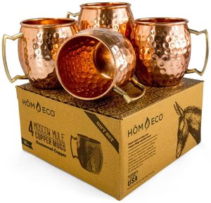 Set of 4 Pcs Brass <b>Handle</b> <b>Copper</b> Moscow Mule Mugs Pure Solid Hammered Mug for Drinking Use - Product Image 1