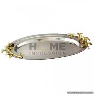 En laiton Fleur Feuille Poignées Martelé Plateau de Service - Product Image 6