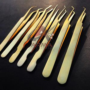 Pince à épiler d'extension de cils en acier inoxydable durable plaqué or 24K pointe pointue de haute qualité avec marque privée personnalisée - Product Image 4