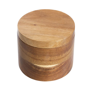 Masala Dabba de madera personalizable con tapa Forma redonda Contenedor de almacenamiento de sal y pimienta Precio - Product Image 2