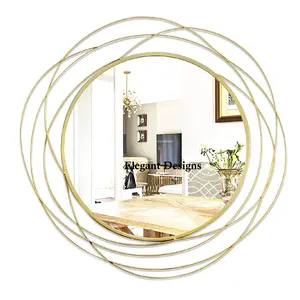 Fancy Metal Wall Mirror Indian Stylish Inexpensive Luxurious Mirror Round Shape Iron Wire Exclusive Wall Hanging Mirror