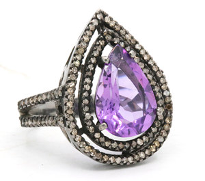 แหวนเงินสเตอร์ลิง925อัญมณีอเมทิสต์ธรรมชาติทำด้วยมือประดับเพชรได้รับการรับรองสำหรับงานแต่งงาน - Product Image 5