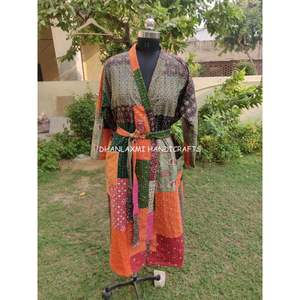 Hecho a mano estilo Kantha Maxi vestido multicolor Floral indio algodón Albornoz Patchwork Kimono estilo para baño Venta al por mayor ropa de dormir - Product Image 2