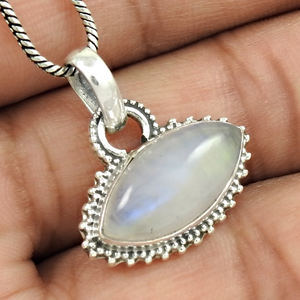จี้925สวยสเตอริงสีเงินธรรมชาติสีรุ้งหินมูนสโตนทรงมาร์คีสจี้ที่ดีงามสำหรับสวมใส่ในชีวิตประจำวันเครื่องประดับงานปาร์ตี้วันเกิด - Product Image 2
