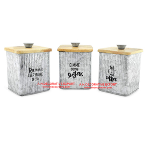 Decorative Metal Galvanized <b>Canister</b> <b>Sets</b> with Wooden Lid Home <b>Kitchen</b> Decorative <b>Canister</b> <b>Set</b> of 3 for Sale - Product Image 2