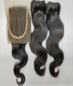 100% naturel non transformé indien corps vague non-remy cheveux cuticule aligné fermeture frontale Machine trame faisceaux 10 "-40" longueur cheveux - Product Image 5