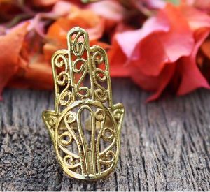 Anillo de Hamsa bohemio personalizable con incrustaciones de latón dorado ajustable, regalo de aniversario de boda, joyería, anillo de Hamsa de oro ajustable - Product Image 1