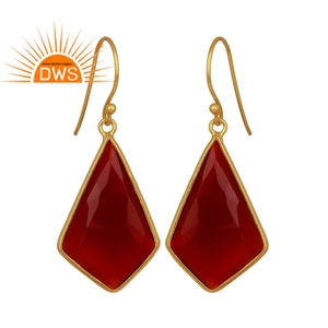 Boucles d'oreilles pendantes en argent et or, livraison gratuite, 925, bijou en Onyx rouge naturel, forme Rectangle, vente en gros - Product Image 1