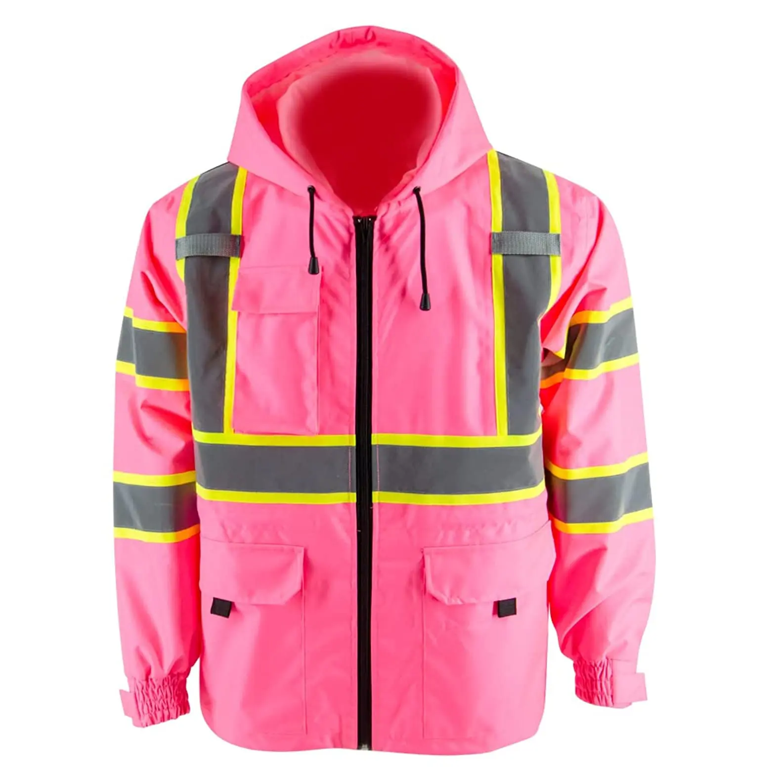 Manteau de pluie mince coupe-vent 100%, imperméable, capot avec cordon de serrage, veste de sécurité légère et confortable pour le travail