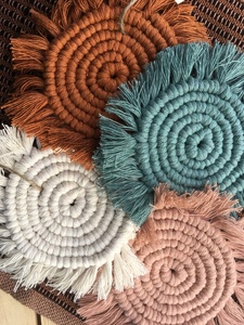 Handmade Cotton Knitted <b>Round</b> Place Mats Bohemian Style Solid Color Tassel Decor Home Use - Product Image 2