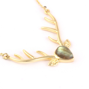 ใหม่ล่าสุดแฟชั่นเครื่องประดับเงินสร้อยคอจี้ลาบราดอไรต์ธรรมชาติที่ไม่ซ้ำกันห่วงโซ่การเชื่อมโยงกวางขายส่ง J - Product Image 2