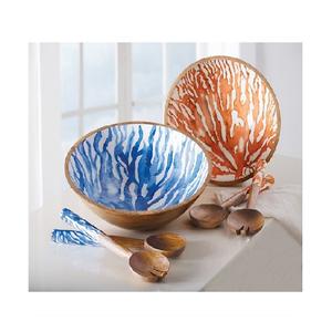 Bol en bois imprimé émaillé Design feuille Accessoires de cuisine de style classique Bol à salade de fruits en bois de mangue de qualité supérieure pour la maison 2025 - Product Image 3