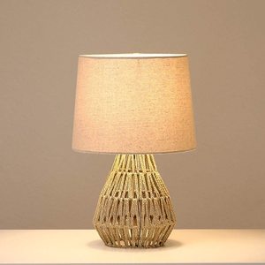 Lampe de bureau en corde de chanvre style farmhouse avec lumière LED 2700K blanc chaud pour chambre à coucher, salon et bureau - Product Image 1