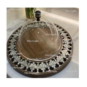 Bandeja de Madera Maciza con Incrustaciones de Nácar para Dulces y Chocolates, con Cúpula de Vidrio, Diseño Clásico y Elegante, Calidad Superior para Decoración del Hogar - Product Image 4